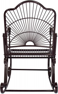 Products Antique Outdoor Patio Iron Scroll Porch Rocker Rocking Chair Deck Seat Backyard Glider – Brown