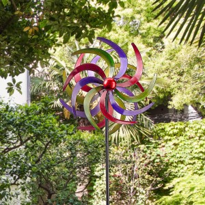 Rotitoare de vânt înalte de 55 inci Spinner cu roată de flori colorate, ornament de gazon Captator de vânt pentru curte în aer liber Decorații de grădină de gazon Cadou pentru iubitorii de grădină