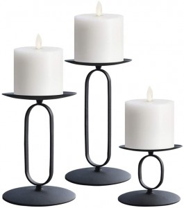 Portacandele Set di 3 Candelabri con ferro nero-diametro 3,5″ Ideale per candele LED a colonna rotonde