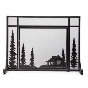 Steel and Metal Mesh Fireplace Screen with Door, 44″ W x 12.5″ D x 33″ H, Black