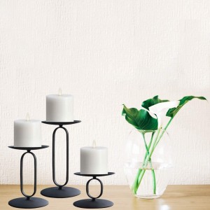 Candle Holders Set of 3 Candelabra with Black Iron-3.5″ Diameter Ideal for Pillar LED Candles Round