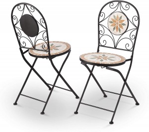 Wysokiej reputacji 3-częściowy zestaw bistro z chińską mozaiką ze składanymi krzesłami i stołem