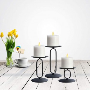 Сет држача за свеће од 3 канделабра са црним гвожђем пречника 3,5 инча идеалан за округле ЛЕД свеће на стубу
