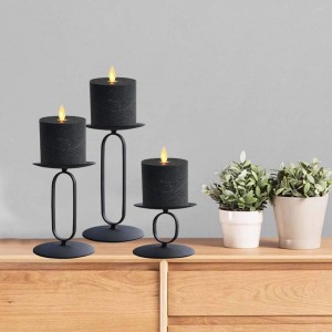 Набір свічників із 3 канделябрів із чорним залізом, діаметром 3,5 дюйма, ідеально підходить для круглих світлодіодних свічок на стовпах