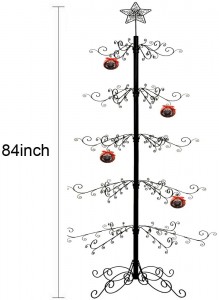 เครื่องประดับแสดงต้นไม้ยืนโลหะคริสต์มาสลวดเบ็ดไม้แขวนเสื้อลูกบอลลูกบอลสุนัขแก้วแมวฮาโลวีนเหล็กดัด 84 นิ้ว (สีดำ)