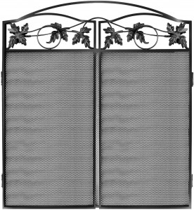 Pantalla de llar de foc de ferro forjat de 3 panells, sòlid per a nadons, tanca de xemeneia, disseny de fulles, protecció contra espurnes d'acer, coberta de malla decorativa metàl·lica a l'aire lliure per a panells de xemeneia (50 "L x 29" H)
