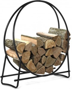 Firewood Log Hoop, Tubular Steel Wood Storage Rack Holder for Indoor & Outdoor Fireplace Pit (41 inch)