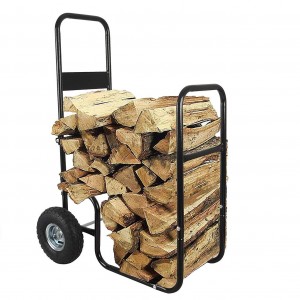 Black Firewood Log Cart Carrier, Wood Rack Storage Mover for Outdoor or Indoor