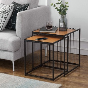 Industrial Nesting Coffee Stacking Side, Set of 2 End Table for Living Room Balcony Home and Office, Light Cheery