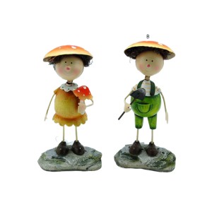 Kovová zahradní betonová figurka chlapce a dívky sedící na houbách pohyblivé sochy levné dekorace