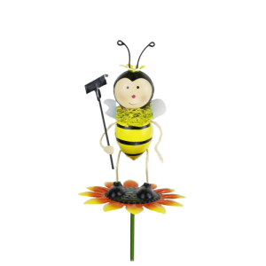 New shining fished painting bee with garden tools stake oranments for home and garden decor 