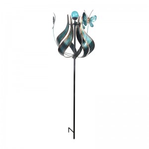 Outdoor Kinetic Solar Light Wind Spinner Windmill, 73″ Height, Teal