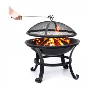 Outdoor Fire Pit 22” Patio Fire Steel BBQ Grill Fire Pit Bowl with Mesh Spark Screen Cover, Log Grate, Poker for Camping Picnic Bonfire Patio Backyard Garden Beaches Park