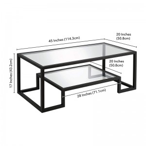 Modern jiometirika-atilẹyin gilasi kofi Table, Black