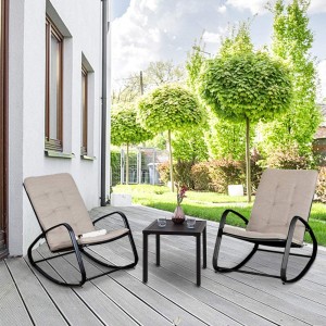 Studio Outdoor Patio Rocking Chair Padded Steel Rocker Chairs Support 300lbs, Black