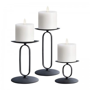 Candle Holders Set of 3 Candelabra with Black Iron-3.5″ Diameter Ideal for Pillar LED Candles Round