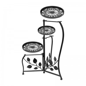 Black 3-Tiered Indoor/Outdoor Plant Stand, 11 Inch in Height – Holds 3-Flower Pot