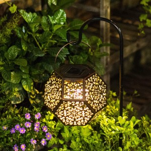 Solar Lantern Hanging Garden Outdoor Lights Metal Waterproof LED Table Lamp (Bronze)