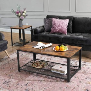 Industrielt sofabord med opbevaringshylde til stuen, trælook-accentmøbler med metalstel, nem montering, rustik brun ULCT61X, 41. 8" L x 23. 7" B x 17. 7" H