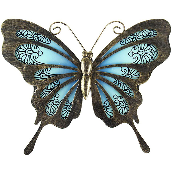 Metal Butterfly Wall Decor Outdoor Garden Fence Art Hanging Glass Decorations for Patio or Bedroom Featured Image