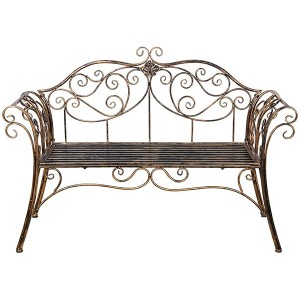 Antique Bronze Metal Garden Bench Chair 2 Seater for Garden, Yard, Patio, Porch and Sunroom