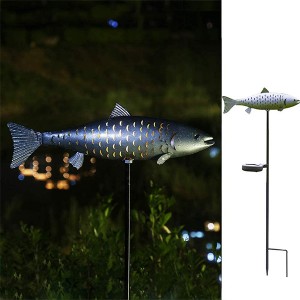 Solar Garden Lights Metal Fish Decorative Stake for Outdoor Patio Yard Decorations,Warm White LED Solar Path Lights (Silver-2)