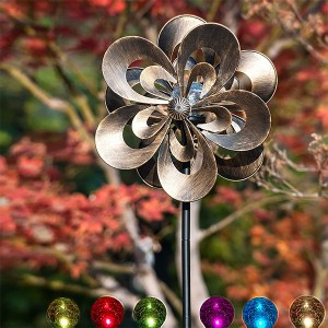 Wind Spinner Magnolia Multi-Color Seasonal LED Lighting Solar Powered Glass Ball with Kinetic Wind Spinner Dual Direction for Patio Lawn & Garden