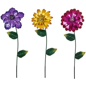 Floral Garden Stake Outdoor Glow in Dark Plant Pick Water Proof Metal Flower Stick Décor for Lawn Yard Patio,3 asst