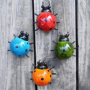 Metal Garden Wall Art Decorative Set of 4 Cute Ladybugs Outdoor Wall