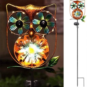 Ronahîya Baxçeyê Rojê ya Derveyî Dekorative Stake Owl Wind Spinner Metal Pathway Lights Solar Powered Yard Decor Ronahiya Germ a Pîzaza Spî ya Avê ji bo Walkway Patio Lawn