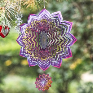 Wind Spinners Outdoor Metal Decorations | Gorgeous Double Spinners | Mandala Stainless Steel Ornament for Garden Home Decor | Multi Color Metal Sun Catcher Art for Tree Hanging, Backyard