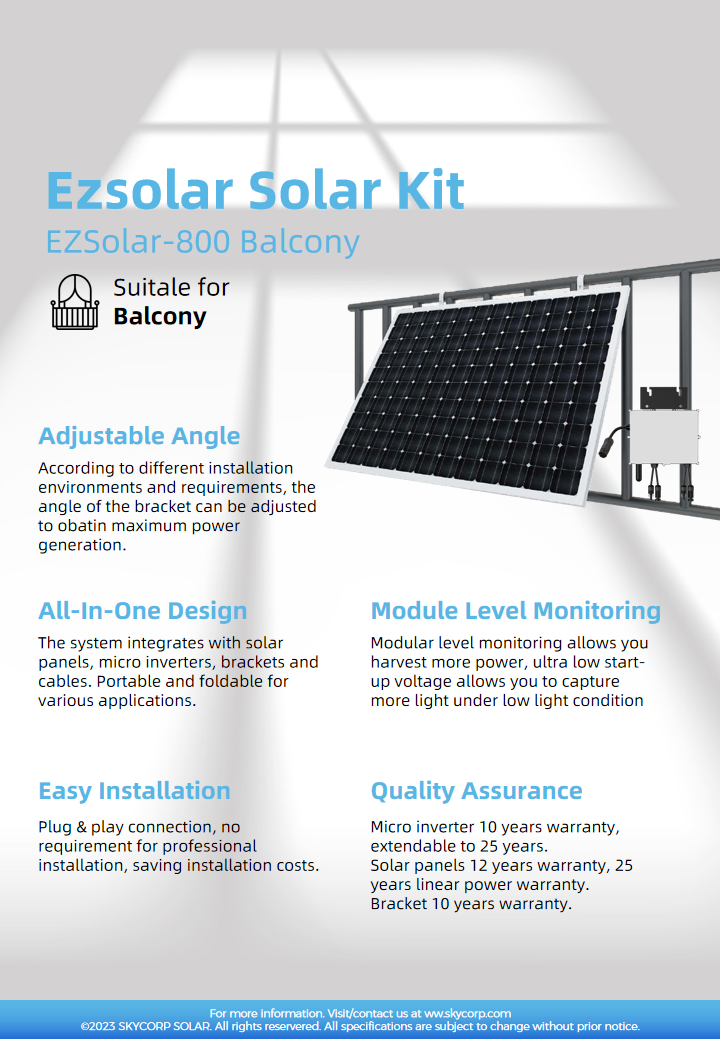 Skycorp Yatangije 800W Balcony Solar Sisitemu