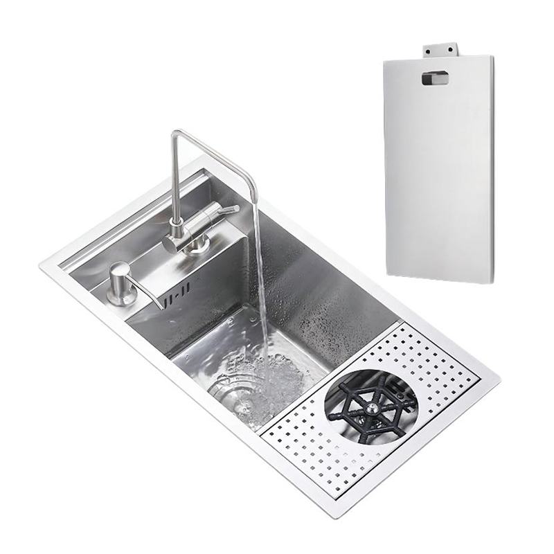 Modern 304 Stainless Steel Handmade Brushed Hidden Kitchen Sink with Cup Rinser