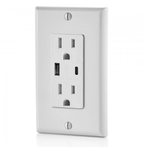 FTR15C Dual USB Charger Type A +C Wall Outlet 15Amp Receptacle