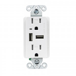 UL Listed  Dual USB Charger Outlet 15A Duplex Tamper-Resistant Receptacle 4.6A Fast Charging Capability, CZ-06
