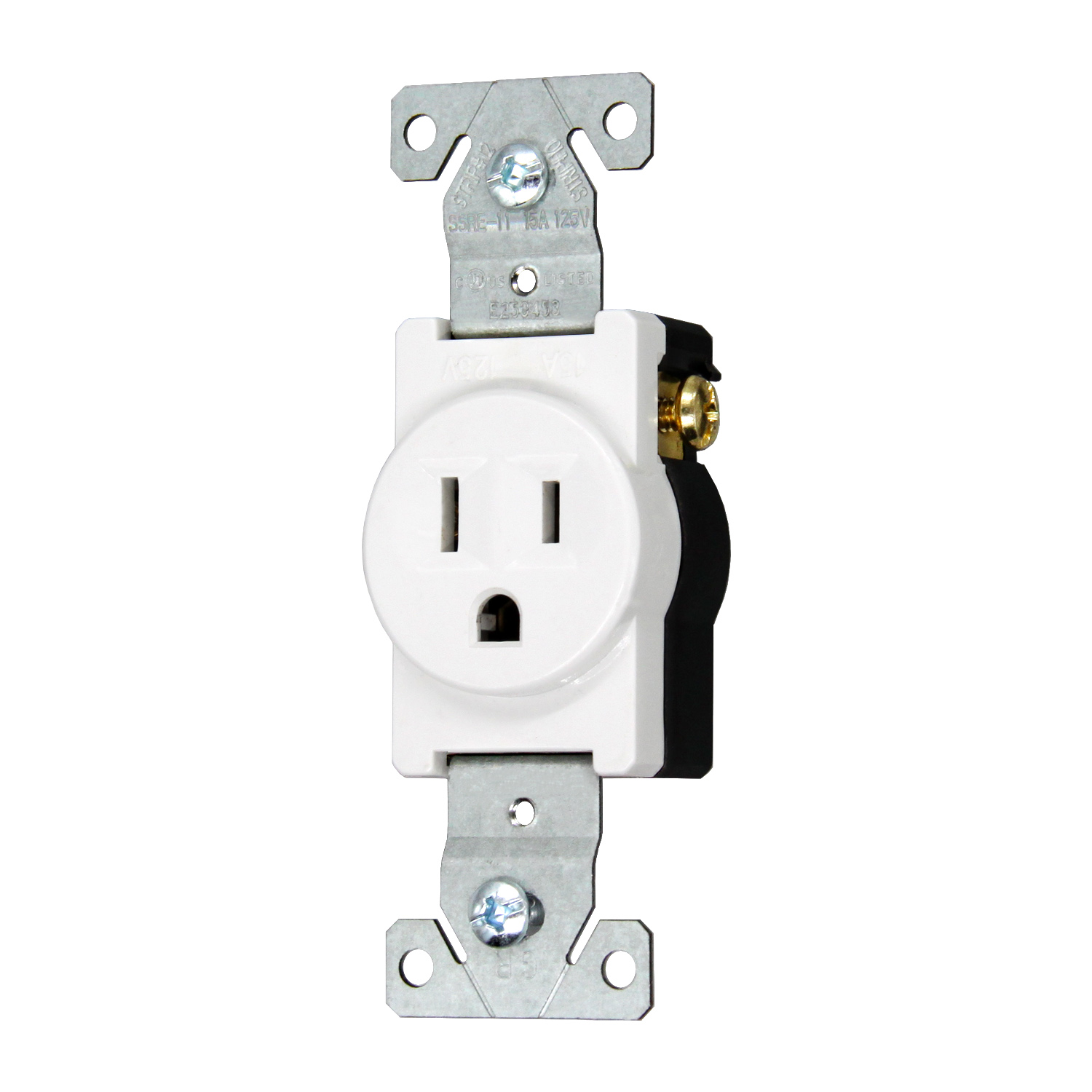 UL Listed Grounding Screw 15 Amp Single Receptacle Outlet, 125-Volt NEMA 5-15R, SSRE-11