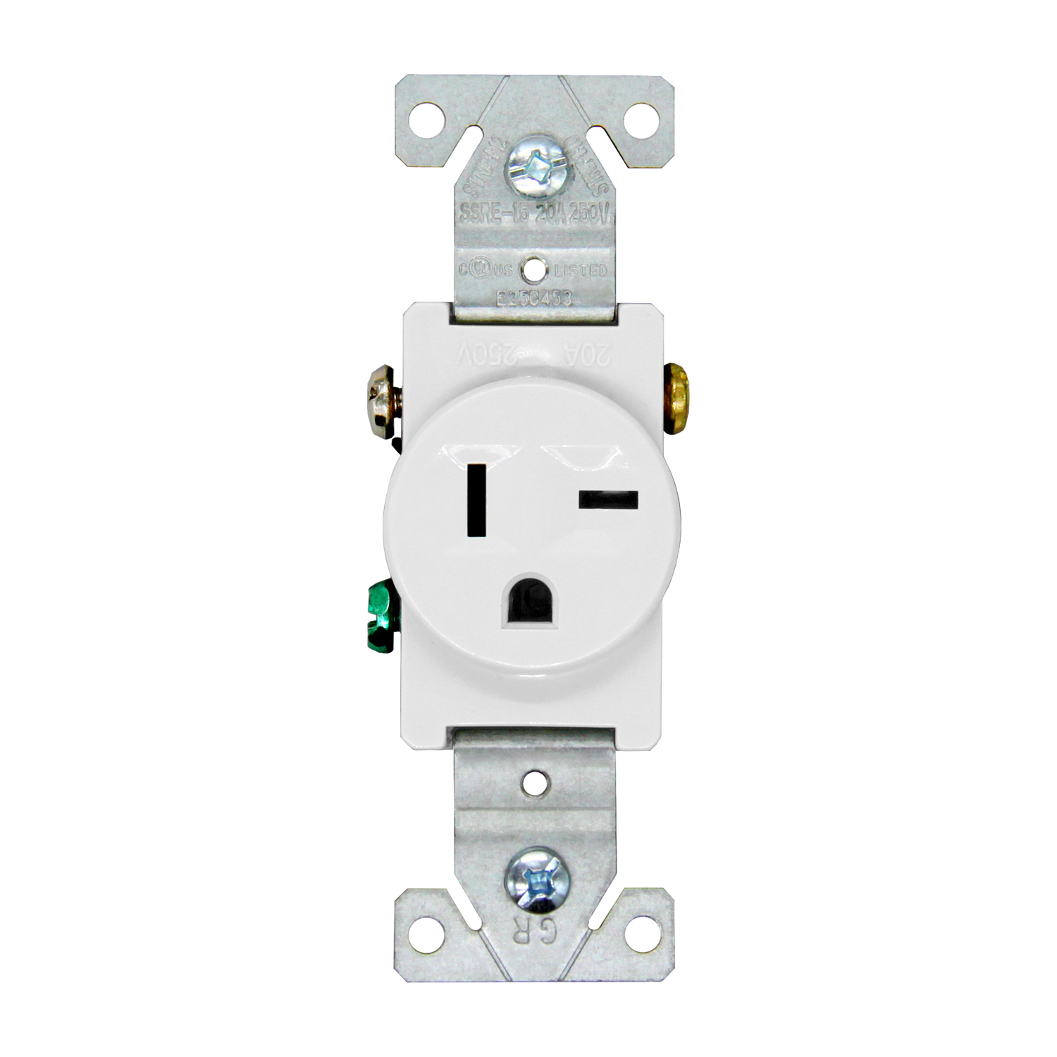 Commercial Grade Straight Blade Single Receptacles with 20-Amp, 250-Volt 6-20-NEMA Rating, White, SSRE-15