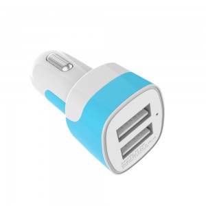 Dual USB Car Charger Quick Charges Two Mobile Phones Or Tablets at the Same Time