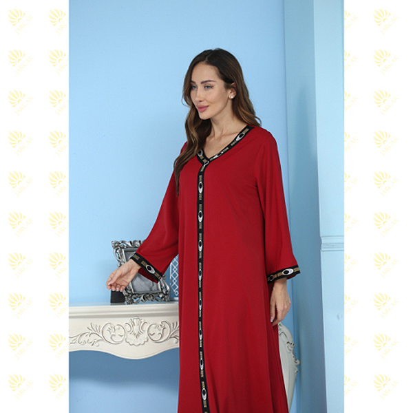 JK010 Beautiful Wine Muslim Women’s Kaftan Long Dress