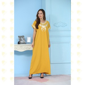 JK022 Мусульманское длинное платье-кафтан с вышивкой золотого орла