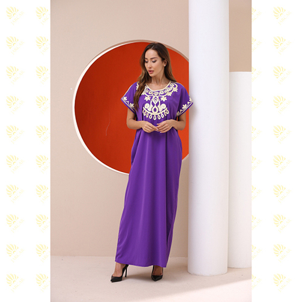 JK030 Purple Rayon Muslim Kaftan Long Dress