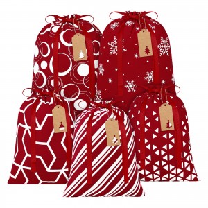 Bolsas de Nadal Bolsas de cordón de tecido de algodón de Nadal2