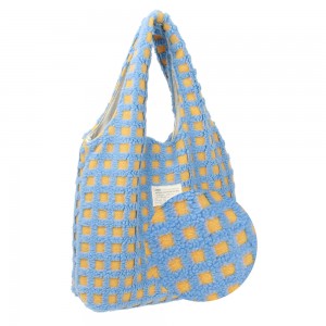 Custom Cute Cute Spliced ​​Plaid Pattern Fluffy Shoulder Tote Bag3