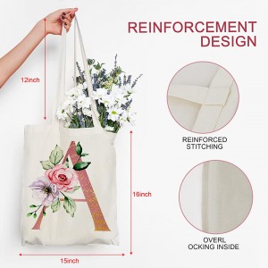 Floral Initial Tote Bag 2 Pockets Tote Bag1