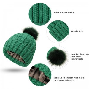 Класични топли зимски капи со акрилна манжетна плетена шапка на бени