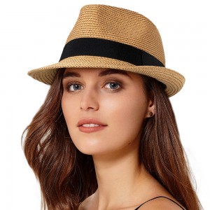 Կանացի կարճ եզր ծղոտե արևապաշտպան գլխարկ 1