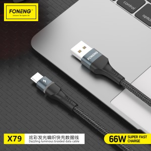 X79 66W All kompatibel Metal weave Rainbow Light USB Kabel