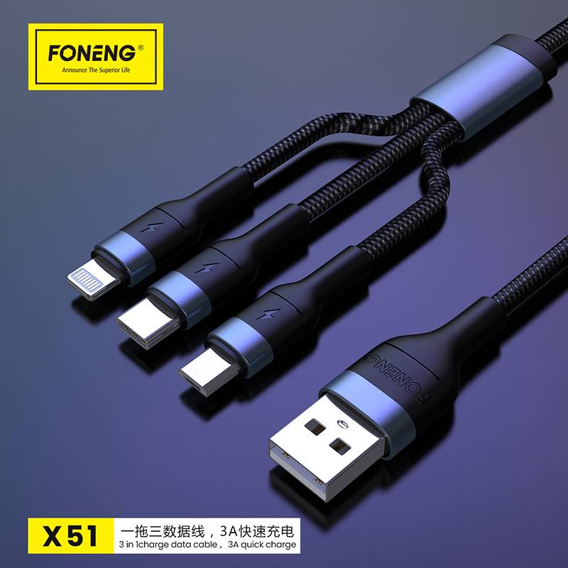Câble USB de charge tissé en spirale 3 en 1 de pour chargeur