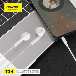 Fone de ouvido de música 3D T34 (3,5 mm)