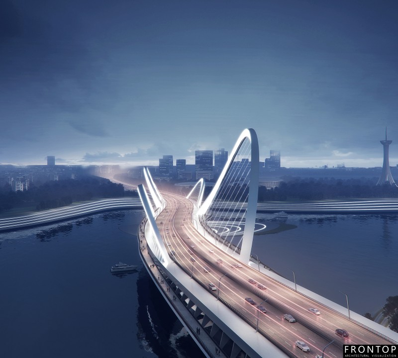Professional China 3d Animation - Binhai Bay Bridge – Frontop